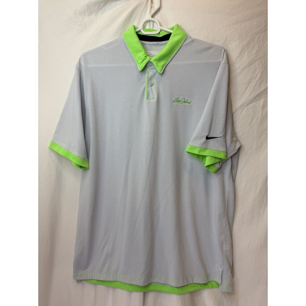 Nike Golf Tour Performance Dri Fit L Green Gray Polo Sea Island Golf Club Resort